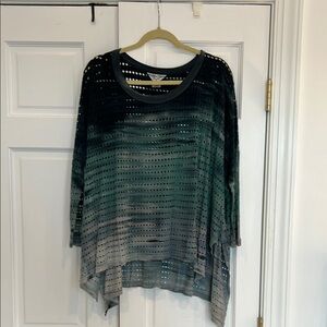 SALE Hard Tail Holey M Gray and Green Ombre Knit Top